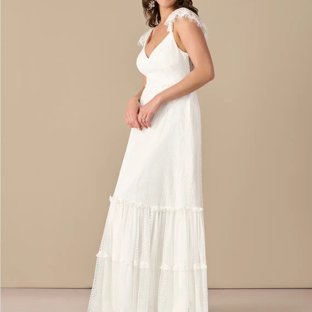 CLOSING CLOSET-Azazie White Sleeveless Maxi Dress with V-Neck and Tiered Ruffles